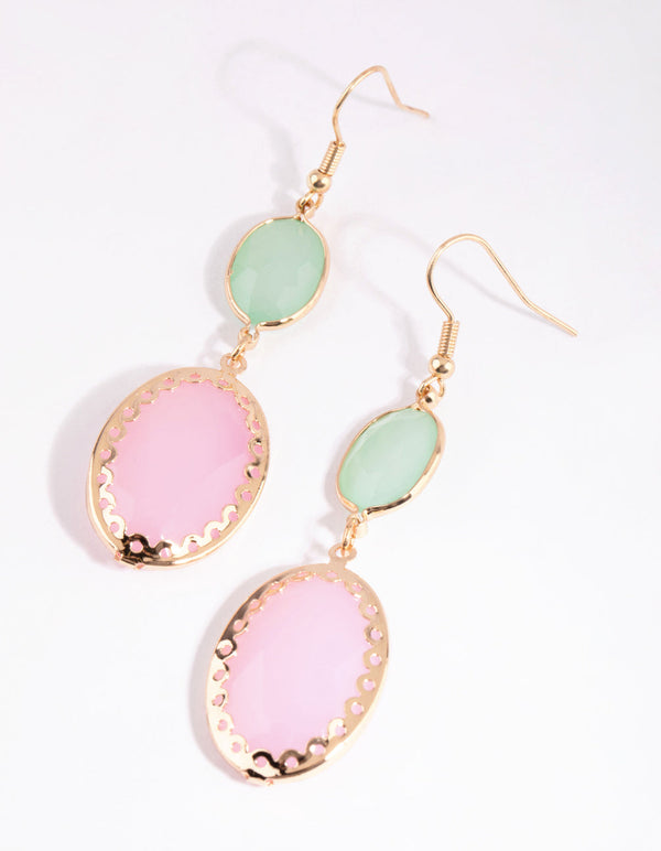 Gold Ascending Oval Drop Earrings