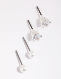 Silver Pearl and Cubic Zirconia Earring Set - link has visual effect only