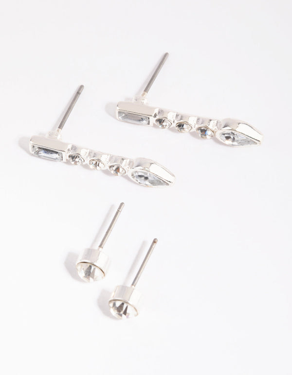 Silver Diamante Drop Earring Set
