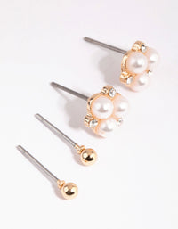 Gold Triple Pearl Stud Earring Set - link has visual effect only