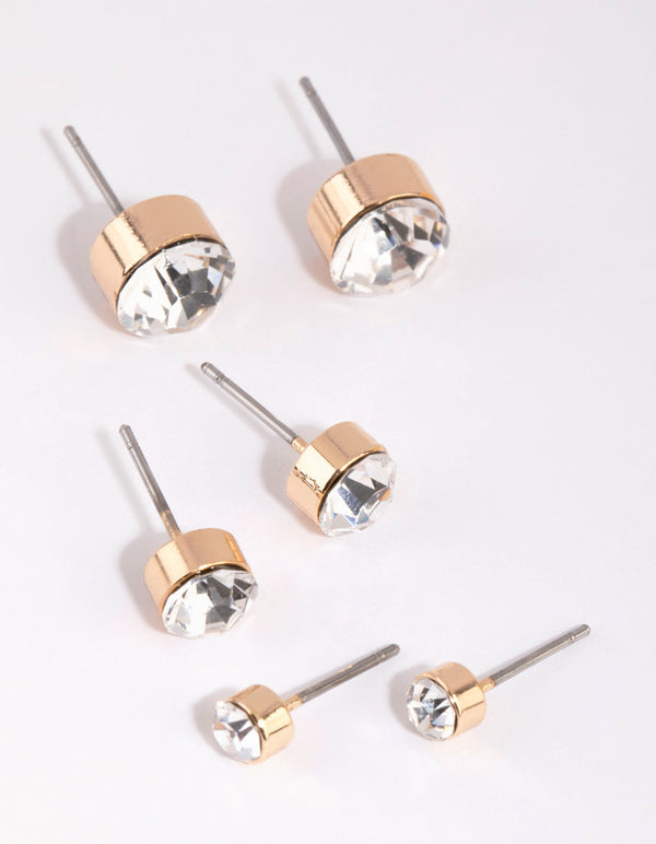 Gold Diamante Stud Earring Pack