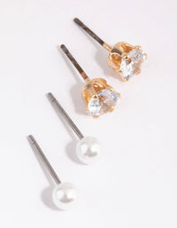 Gold Pearl and Cubic Zirconia Earring Set - link has visual effect only