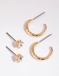 Gold Simple Stud and Hoop Earring Set - link has visual effect only