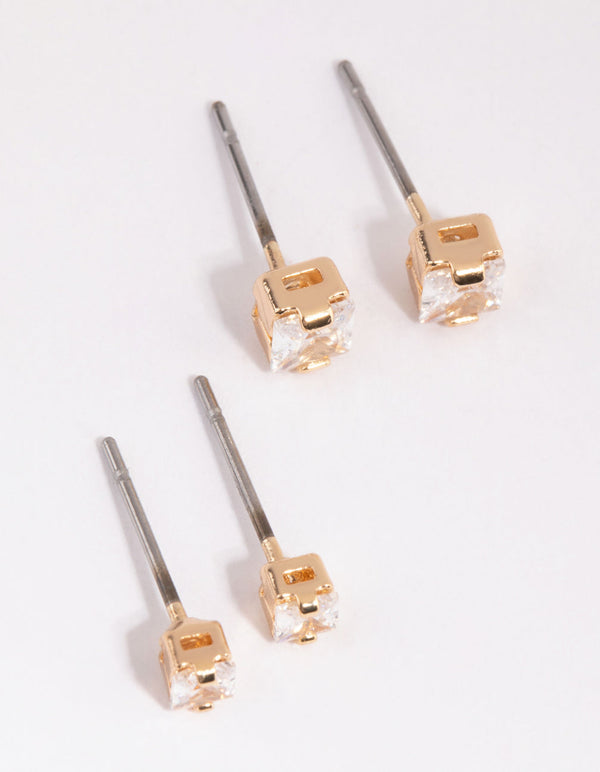 Gold Classic Cubic Zirconia Stud Earring Set