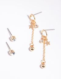 Gold Star and Chain Earring Set - link has visual effect only
