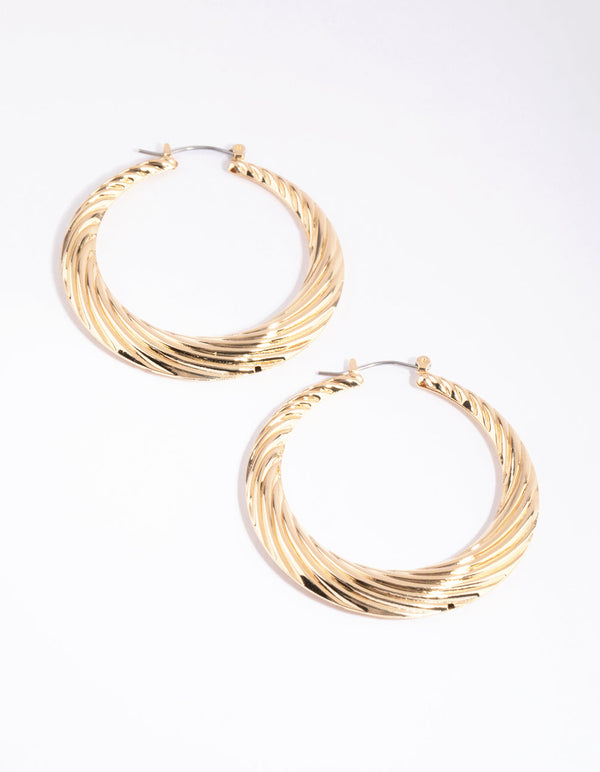 Gold Rope Textured Hoop Earrings