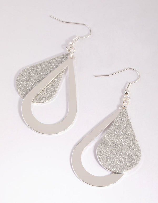 Silver Glitter Teardrop Earrings