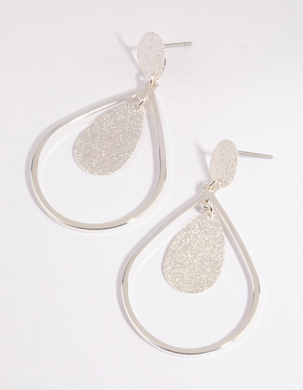 Silver Glitter Teardrop Earrings