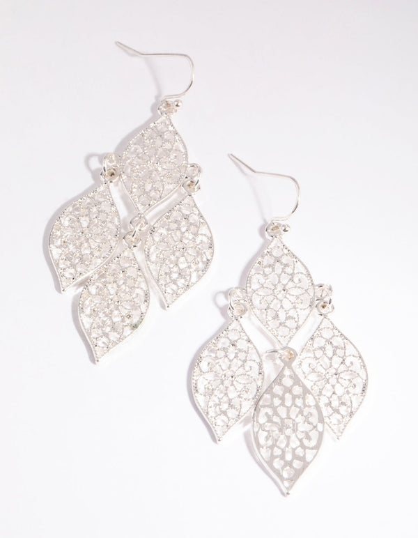 Silver Filigree Leaf Drop Earrings