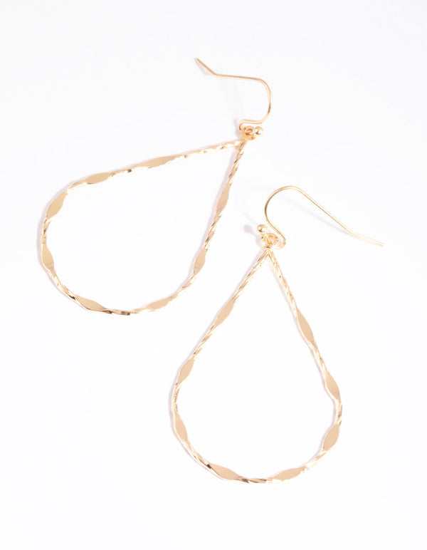 Gold Textured Oval Drop Earrings