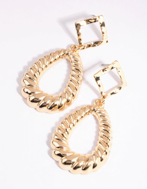 Gold Croissant Teardrop Earrings