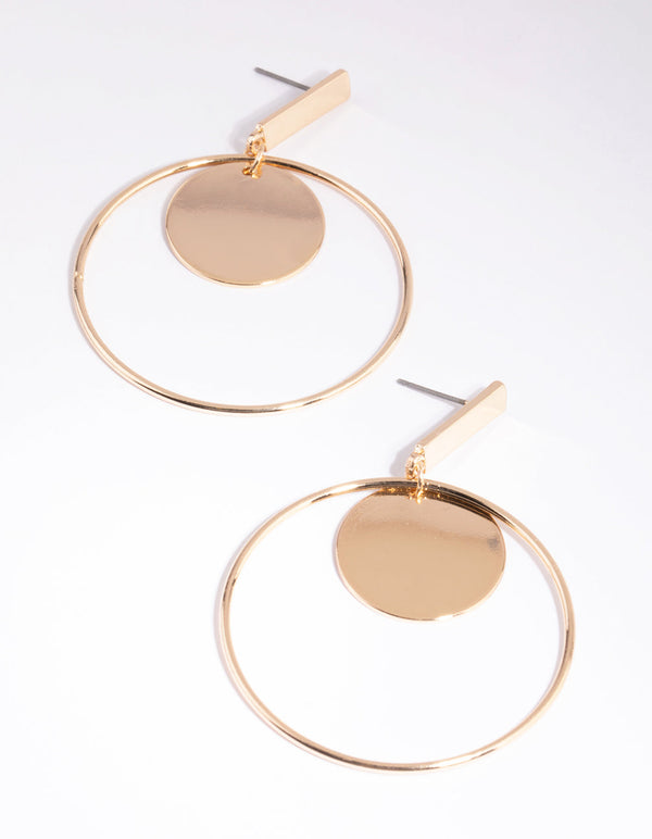 Gold Geometric Circle Drop Earrings