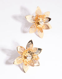Gold Petal Diamante Stud Earrings - link has visual effect only