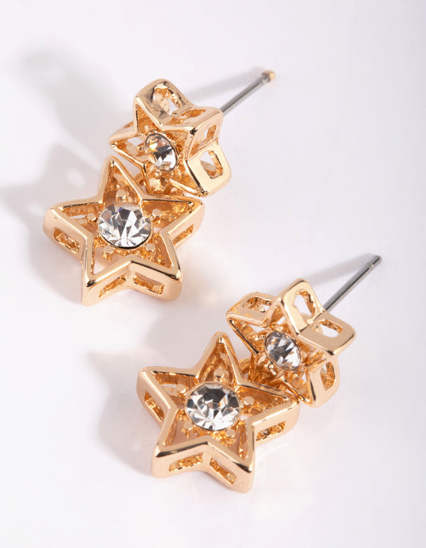 Gold Diamante and Star Stud Earrings