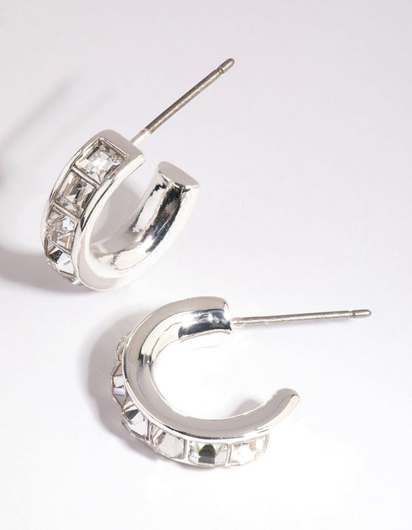 Silver Square Huggie Earrings