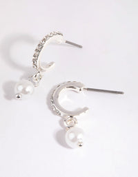Silver Diamante and Pearl Huggie Earrings - link has visual effect only
