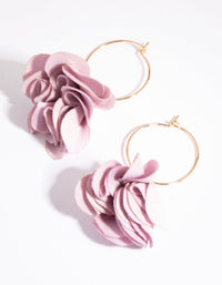 Lila bloemen hoepel oorbellen - link has visual effect only