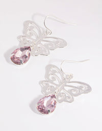 Silver Butterfly and Diamante Drop Earrings - link has visual effect only