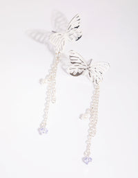 Silver Butterfly Chain Drop Earrings - link has visual effect only