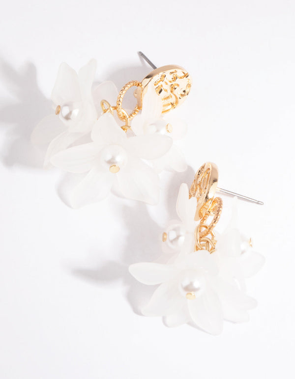Gold Flower Cluster Drop Earrings