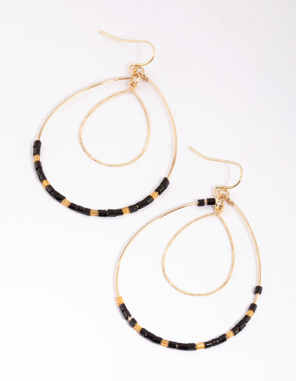 Black Bead Teardrop Earrings