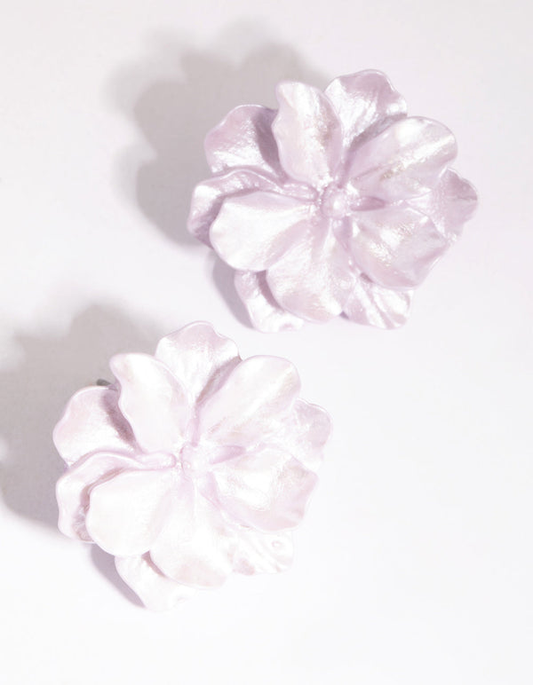 Matte Lilac Flower Stud Earrings