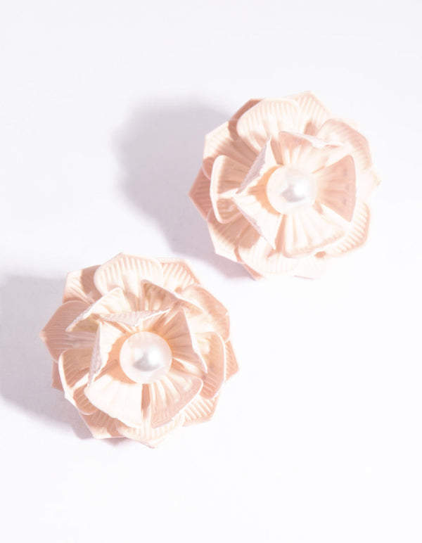 Matte Blush Flower Stud Earrings