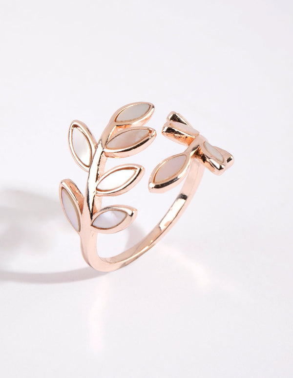 Rose Gold Pink Enamel Butterfly Ring