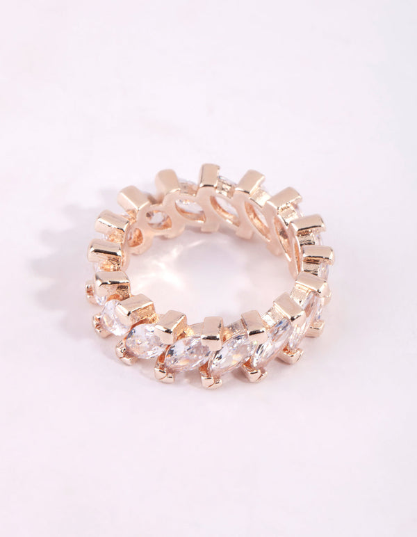 Rose Gold Navette Cubic Zirconia Diagonal Band Ring