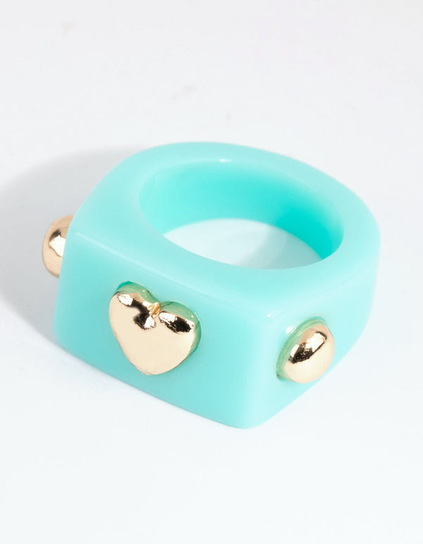 Mint Heart Plastic Ring