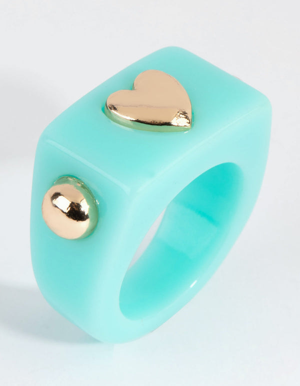 Mint Heart Plastic Ring