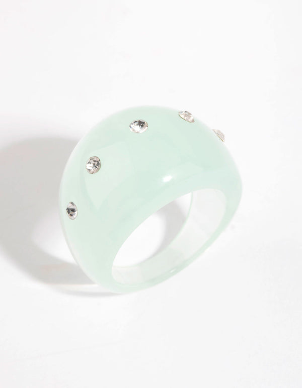 Marble Green Plastic Diamante Ring