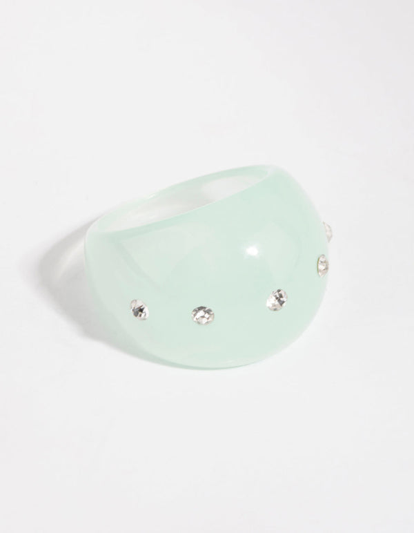 Marble Green Plastic Diamante Ring