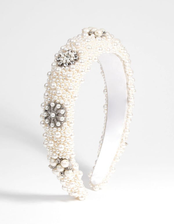 Cream Pearl and Diamante Padded Alice Band