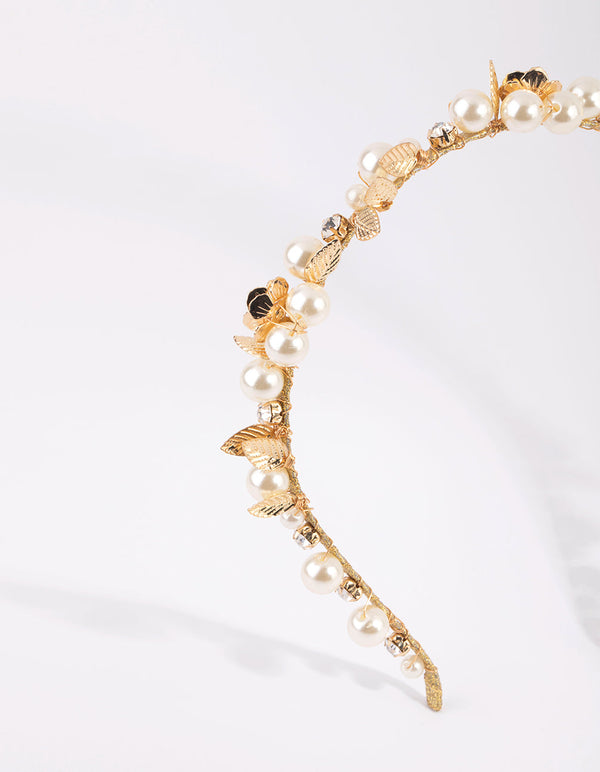 Gold Pearl and Flower Alice Band