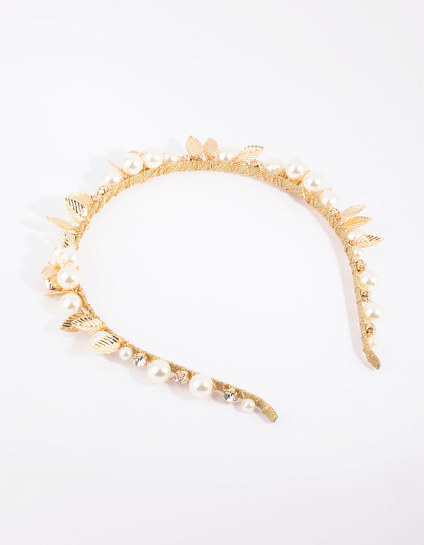 Gold Pearl and Flower Alice Band