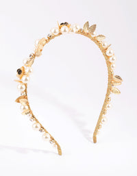 Gold Pearl and Flower Alice Band - link has visual effect only