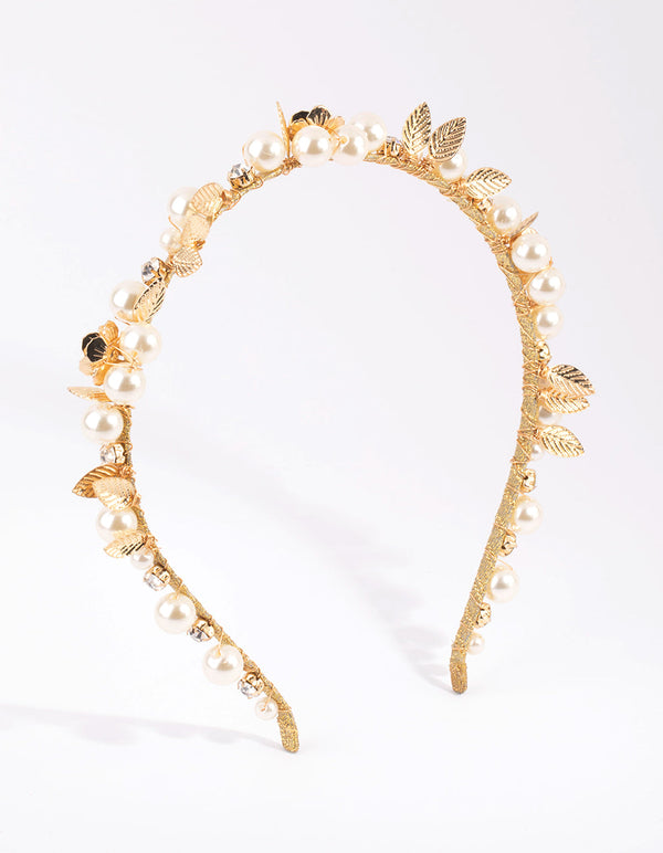 Gold Pearl and Flower Alice Band