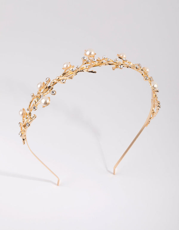 Gold Diamante and Pearl Alice Band
