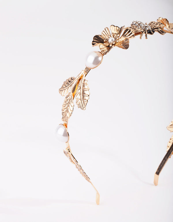 Antique Gold Bee and Flower Alice Band