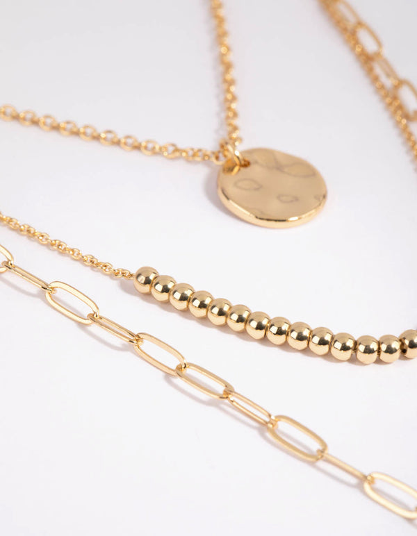 Gold Plated Disc and Ball Necklace Pack
