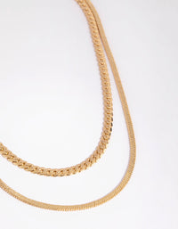 Gold Plated Herringbone and Snake Layered Necklace - link has visual effect only