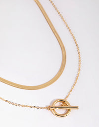 Gold Plated Snake and Fob Layered Necklace - link has visual effect only