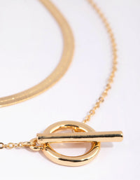 Gold Plated Snake and Fob Layered Necklace - link has visual effect only