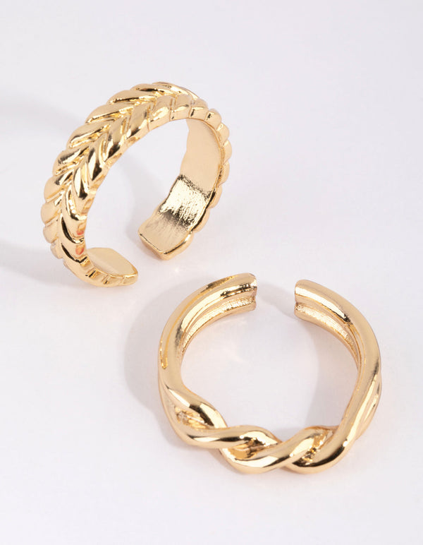 Gold Plated Adjustable Twisted Ring Pack