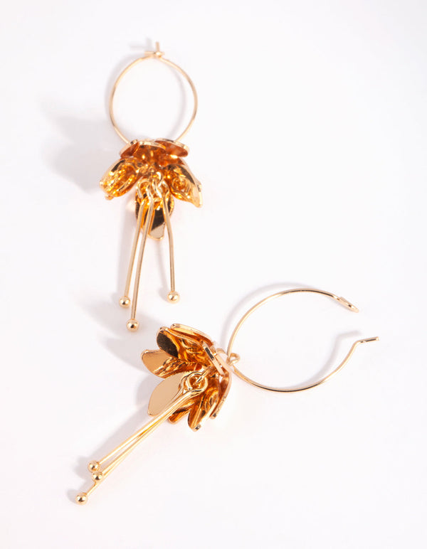 Gold Mini Petal Drop Hoop Earrings