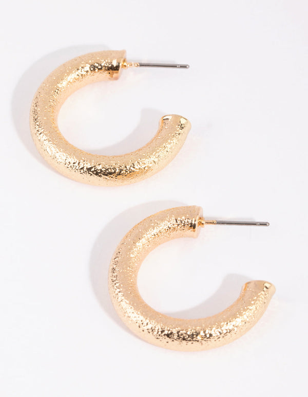 Gold Sandblasted Hoop Earrings