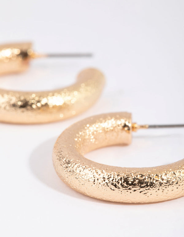 Gold Sandblasted Hoop Earrings