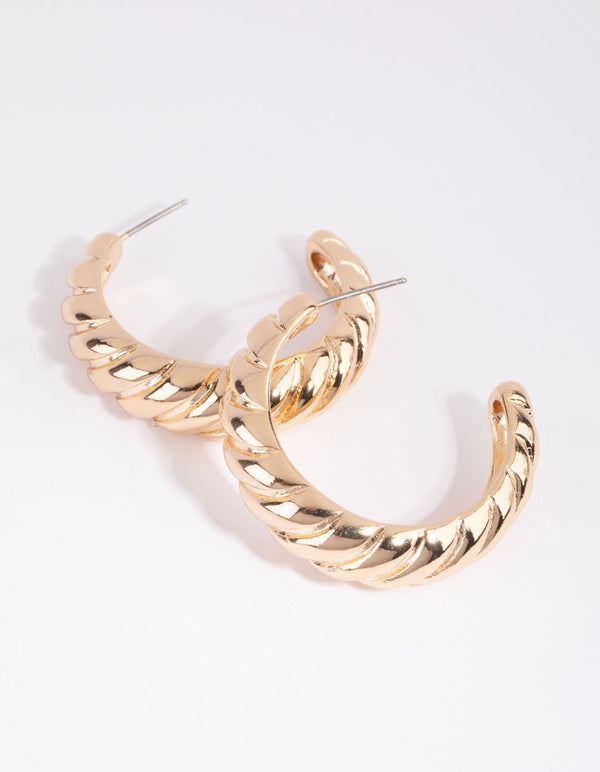 Gold Croissant Twist Hoop Earrings