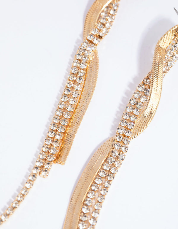 Gold Flat Snake and Cup Chain Drop Earrings